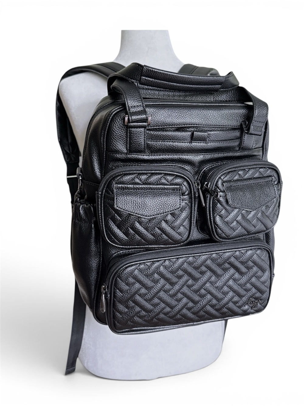 Lug Mini Puddle Jumper VL Black Vegan Leather Convertible Backpack